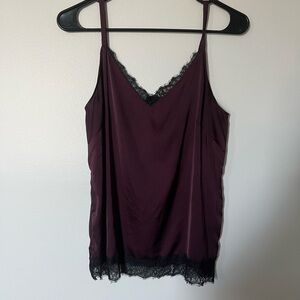 White House Black Market Burgundy Lace-Trim Cami